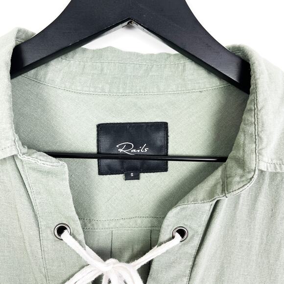 Rails Size S Linen Rayon Mini Shirt Dress Lace-Up Neck Green Sage - Picture 3 of 8